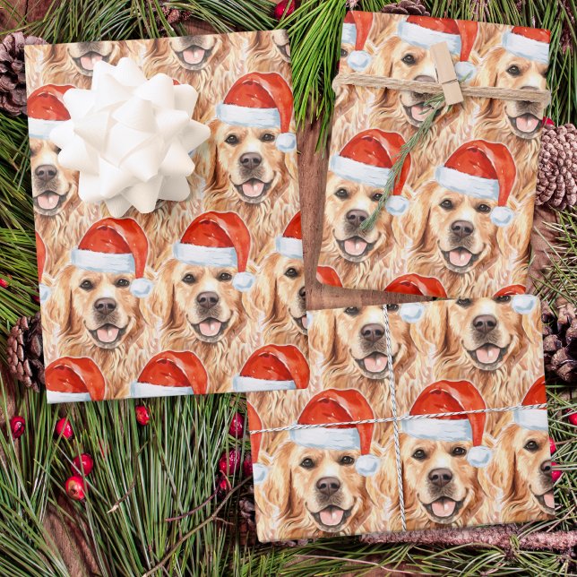 Golden Retriever Christmas Holiday Cute Santa Dog Wrapping Paper (Creator Uploaded)