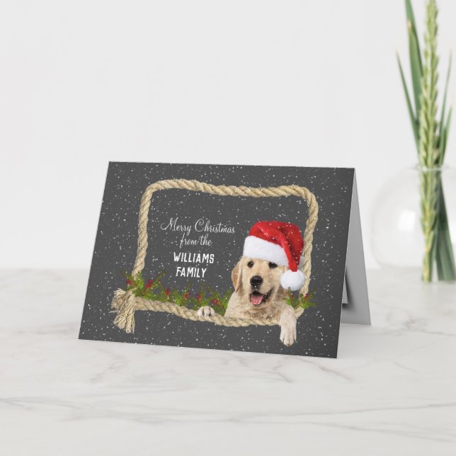 Golden Retriever Christmas in rope frame Holiday Card (Front)