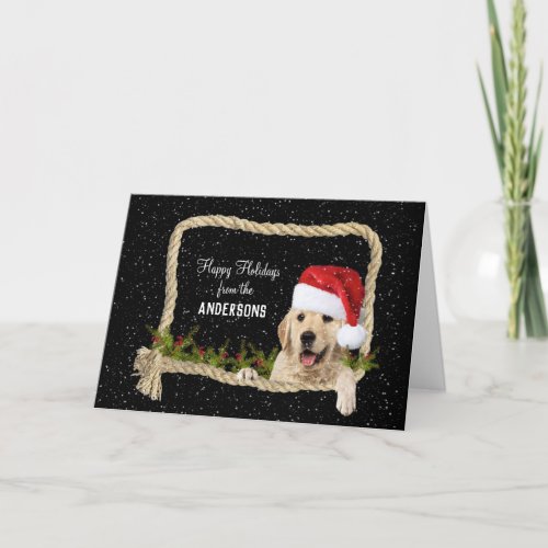 Golden Retriever Christmas in rope frame Holiday Card