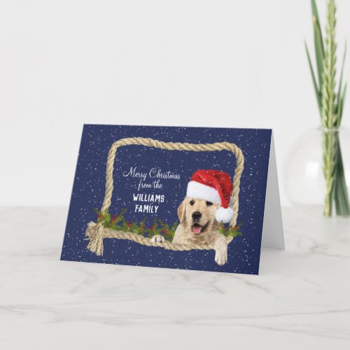 Golden Retriever Christmas in rope frame Holiday Card