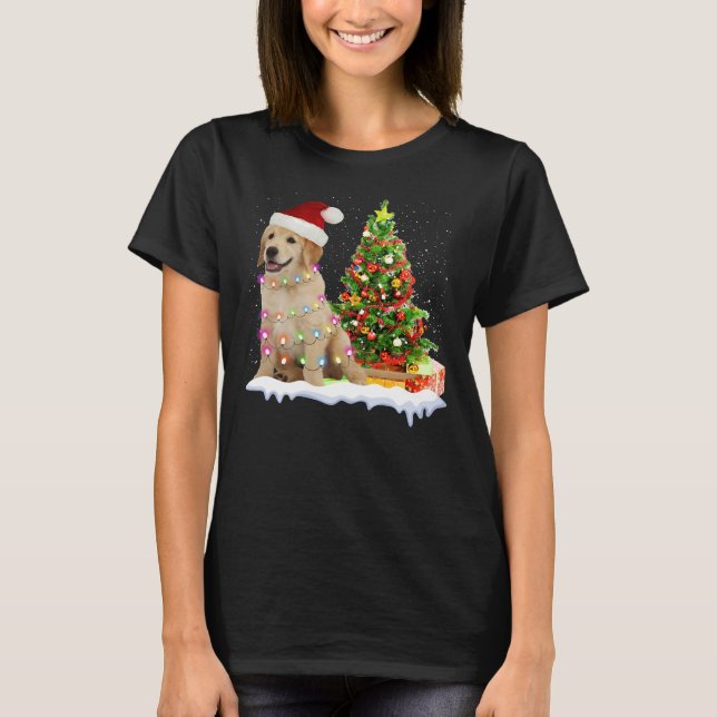 Golden Retriever Christmas Light Holidays T-Shirt (Front)