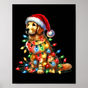 Golden Retriever Christmas Lights Santa Hat Dog Lo Poster