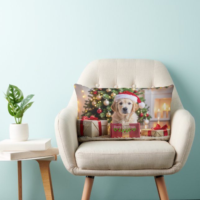 Golden Retriever Christmas Lumbar Pillow (Chair)