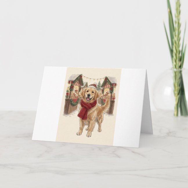 Golden Retriever Christmas market stroll Greeting  Card