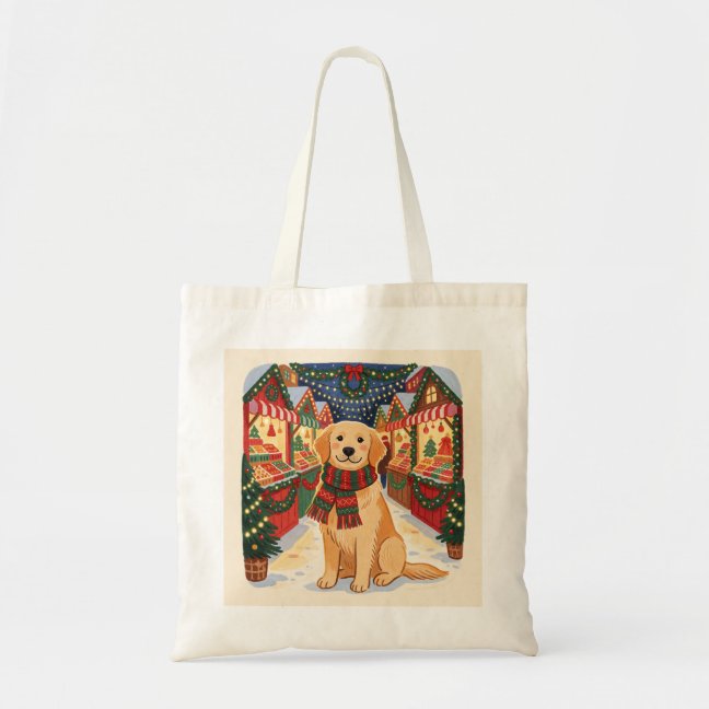 Golden Retriever Christmas market stroll Tote Bag