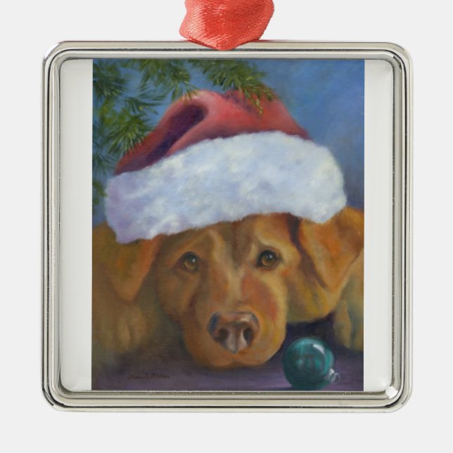 Golden Retriever Christmas mischief Metal Ornament (Front)