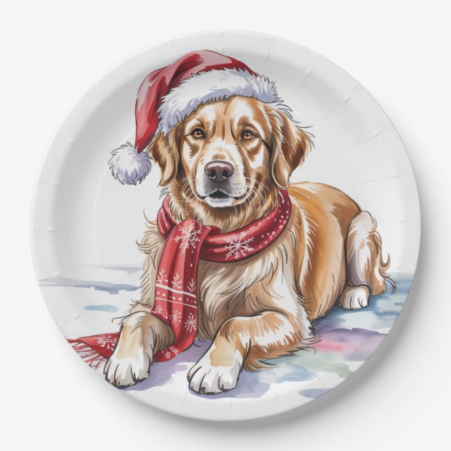 Golden Retriever Christmas Paper Plate (Front)