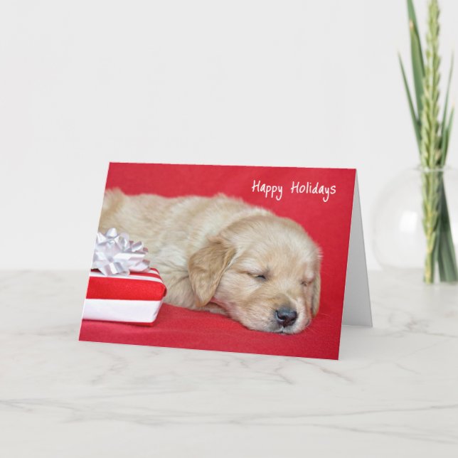 Golden Retriever Christmas Puppy Holiday Card (Front)