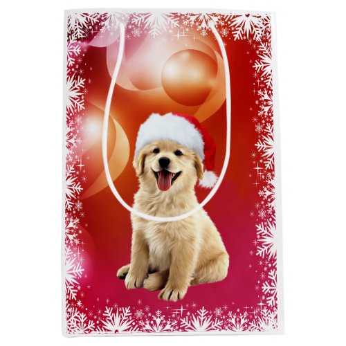Golden retriever Christmas puppy Medium Gift Bag