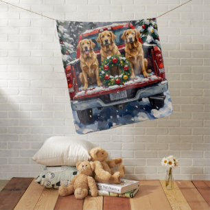 Golden Retriever Christmas Red Truck Holiday Baby Blanket