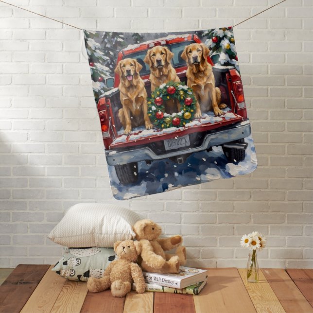 Golden Retriever Christmas Red Truck Holiday Baby Blanket (In Situ)