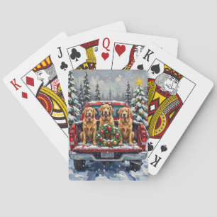 Golden Retriever Christmas Red Truck Holiday Poker Cards