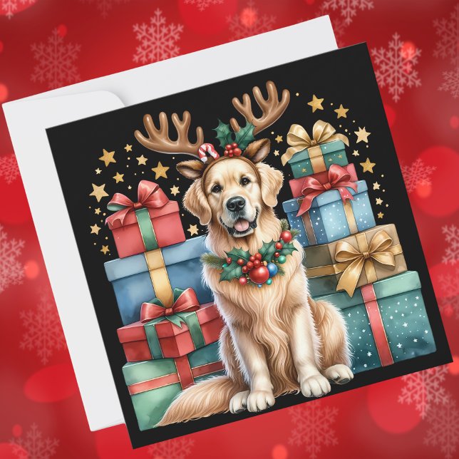 Golden Retriever Christmas Reindeer Antlers Gifts Holiday Card (Creator Uploaded)