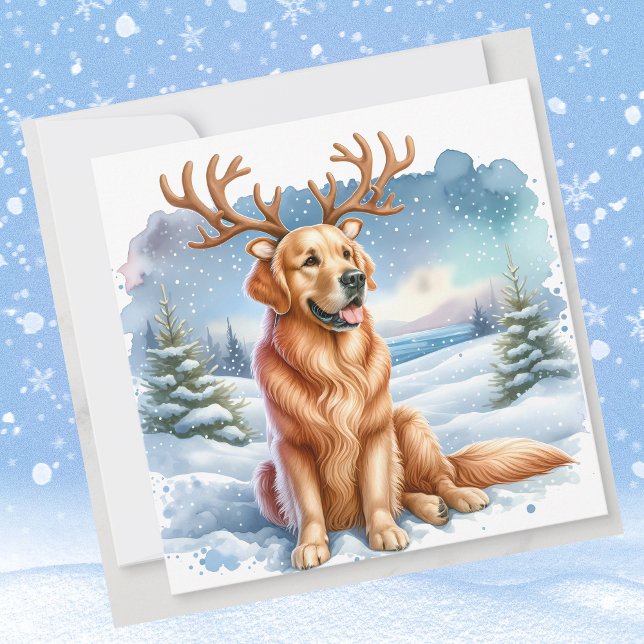 Golden Retriever Christmas Reindeer Antlers Holiday Card (Creator Uploaded)