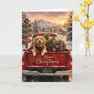 Golden Retriever Christmas Road Trip Winter Scene Card