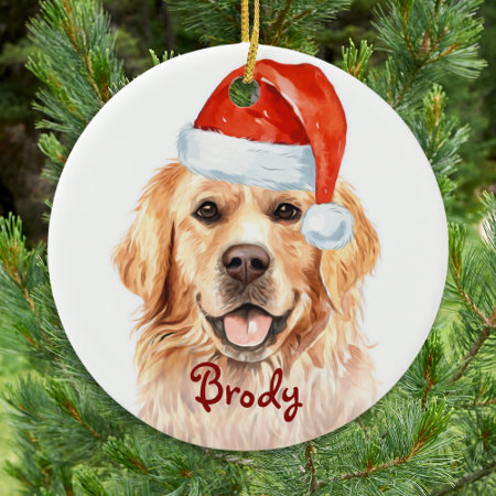 Golden Retriever Christmas Santa Cute Dog Ceramic Ornament
