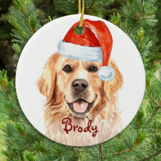 Golden Retriever Christmas Santa Cute Dog Ceramic Ornament at Zazzle