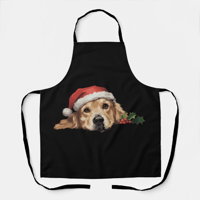 Golden Retriever Christmas Santa Hat Dog Xmas Apron (Front)