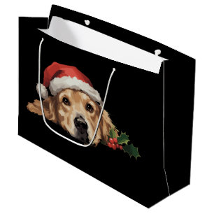 Golden Retriever Christmas Santa Hat Dog Xmas Large Gift Bag
