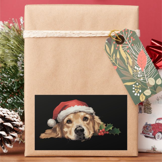 Golden Retriever Christmas Santa Hat Dog Xmas Rectangular Sticker (Holiday)