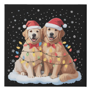 Golden Retriever Christmas Santa Hat Reindeer  Faux Canvas Print