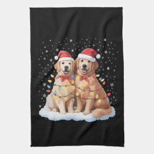 Golden Retriever Christmas Santa Hat Reindeer  Kitchen Towel