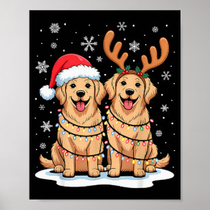Golden Retriever Christmas Santa Hat Reindeer Ligh Poster