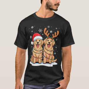 Golden Retriever Christmas Santa Hat Reindeer Ligh T-Shirt