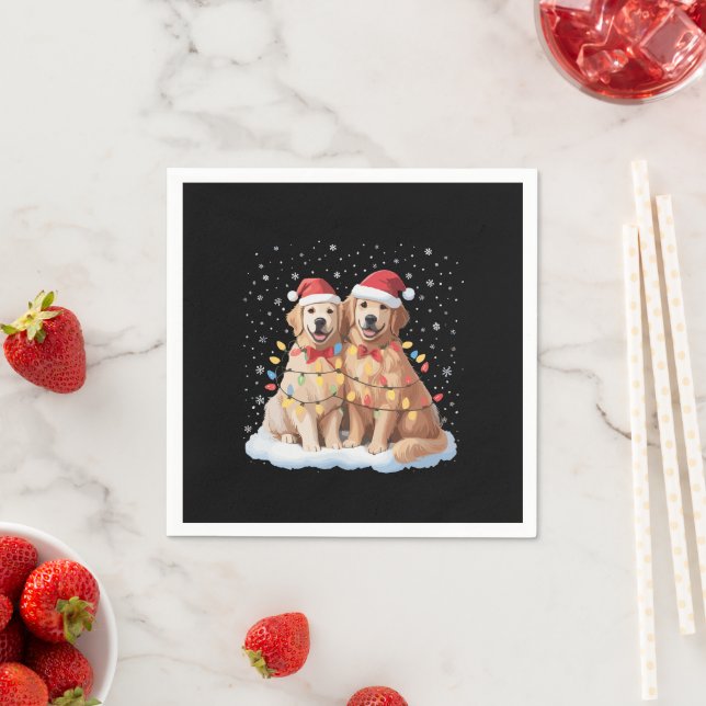 Golden Retriever Christmas Santa Hat Reindeer  Napkins (Insitu)