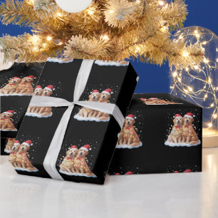 Golden Retriever Christmas Santa Hat Reindeer Wrapping Paper