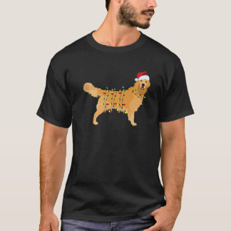 Golden Retriever Christmas Santa Hat Tree Lights P T-Shirt
