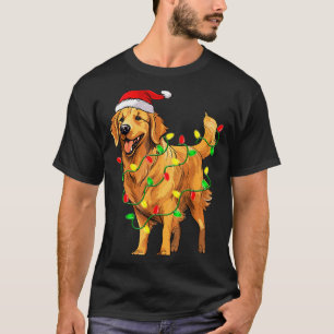 Golden Retriever Christmas Santa Hat Tree Lights P T-Shirt