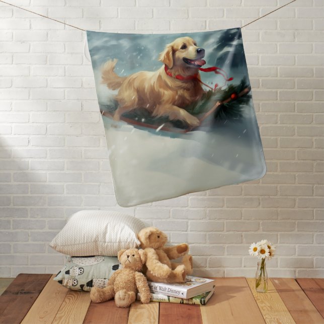 Golden Retriever Christmas snow winter  Baby Blanket (In Situ)