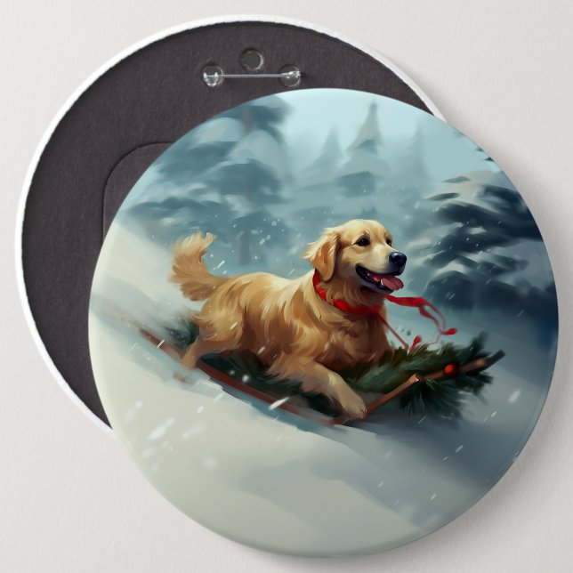 Golden Retriever Christmas snow winter  Button (Front & Back)
