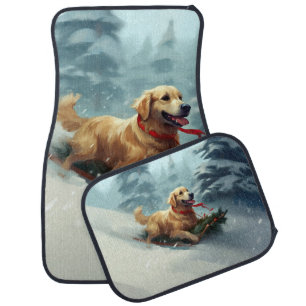 Golden Retriever Christmas snow winter  Car Floor Mat