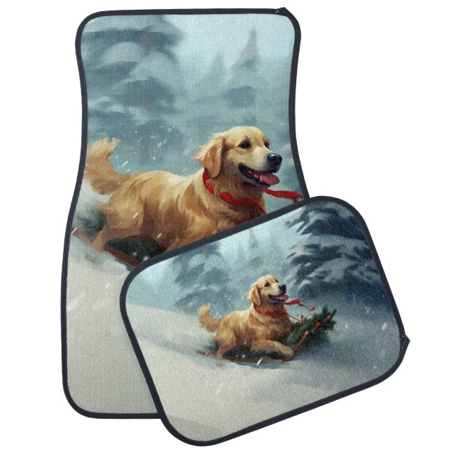 Golden Retriever Christmas snow winter  Car Floor Mat (Set)