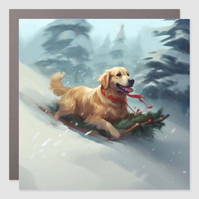 Golden Retriever Christmas snow winter  Car Magnet (Front)