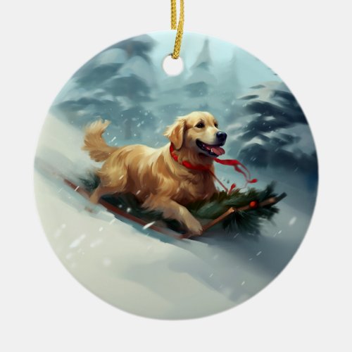 Golden Retriever Christmas snow winter  Ceramic Ornament