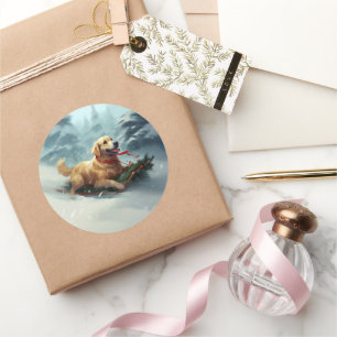 Golden Retriever Christmas snow winter  Classic Round Sticker