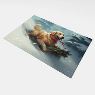 Golden Retriever Christmas snow winter Doormat