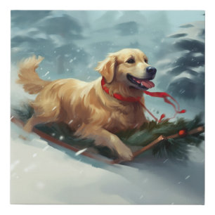 Golden Retriever Christmas snow winter Faux Canvas Print