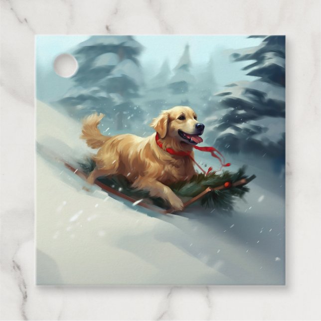 Golden Retriever Christmas snow winter  Favor Tags (Front)