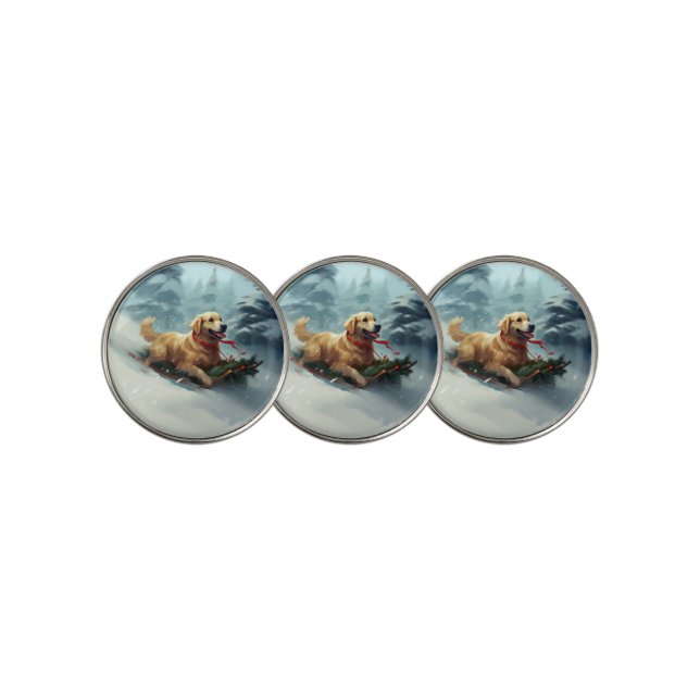 Golden Retriever Christmas snow winter  Golf Ball Marker (3 Up)