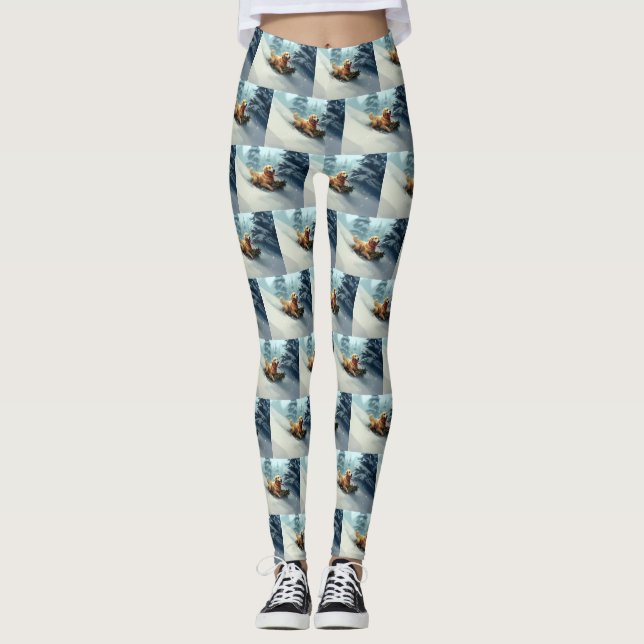 Golden Retriever Christmas snow winter  Leggings (Front)