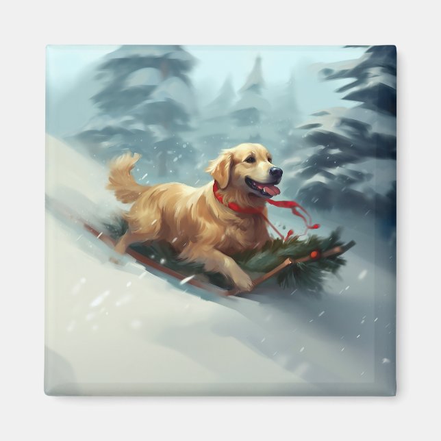 Golden Retriever Christmas snow winter  Magnet (Front)
