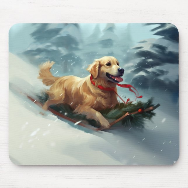 Golden Retriever Christmas snow winter  Mouse Pad (Front)