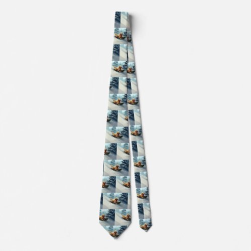 Golden Retriever Christmas snow winter  Neck Tie