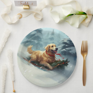 Golden Retriever Christmas snow winter  Paper Plates