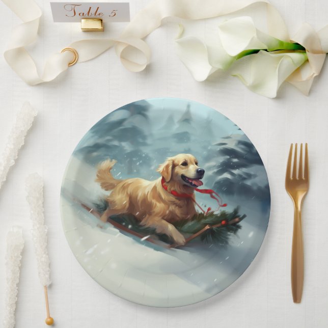 Golden Retriever Christmas snow winter  Paper Plates (Wedding)