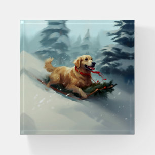 Golden Retriever Christmas snow winter Paperweight